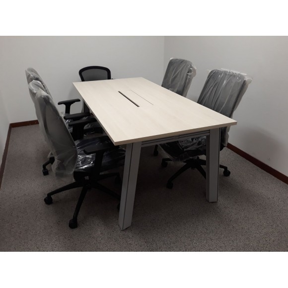 Rectangular table with 'A' shaped metal leg