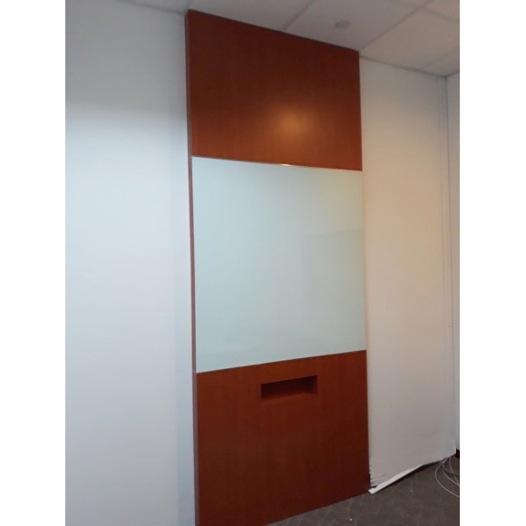 Glass whiteboard with built-in feature wall